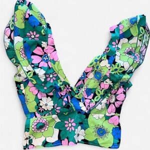 Vibrant Floral Crop Top with Ruffle Sleeves
